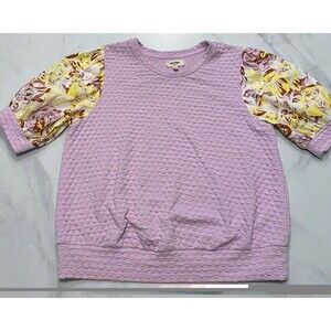 Anthropologie Porridge Puff Sleeve Gwen Top Sz Large Purple/ Yellow Preppy girly